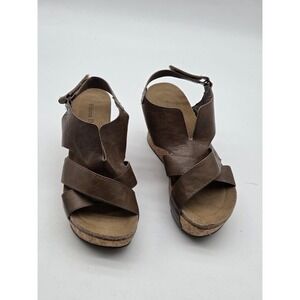 Pierre Dumas Shoes Womens Size 7 Brown Slingback Wedge Sandals Cork Platform
